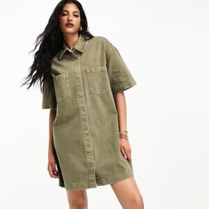 NWT ASOS Khaki Denim Shirt Dress Size 14